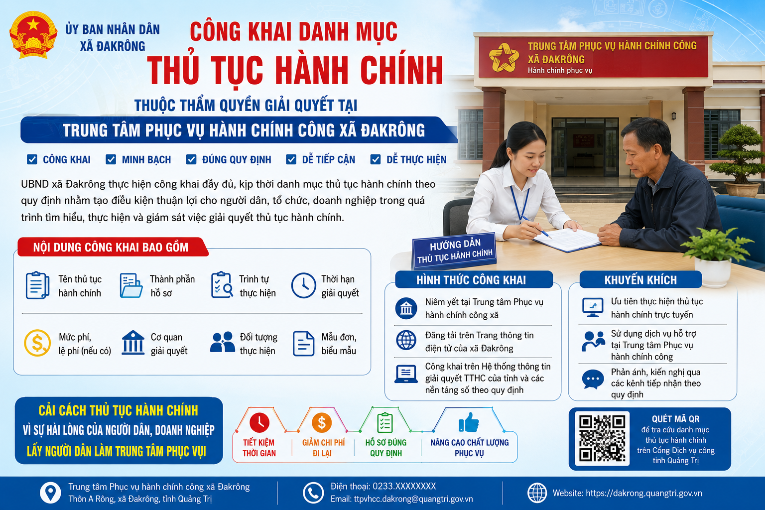 UBND xã Đakrông công khai 414 thủ tục hành chính tại Trung tâm Phục vụ hành chính công